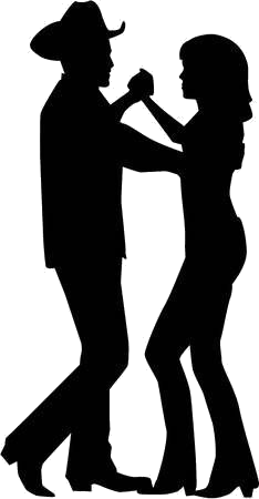 A silhouette of a couple dancing together