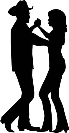 A silhouette of a couple dancing together